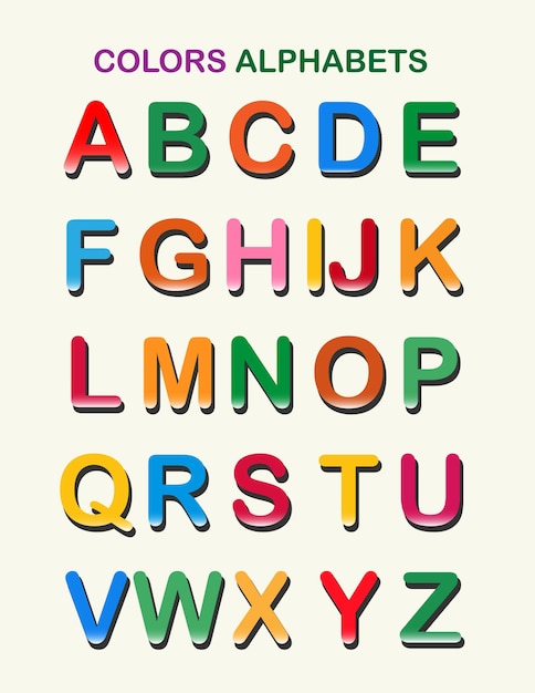 Polices de l'alphabet anglais de différentes couleurs colorées