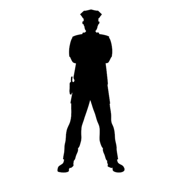 Policier debout avec les bras croisés illustration vectorielle silhouette
