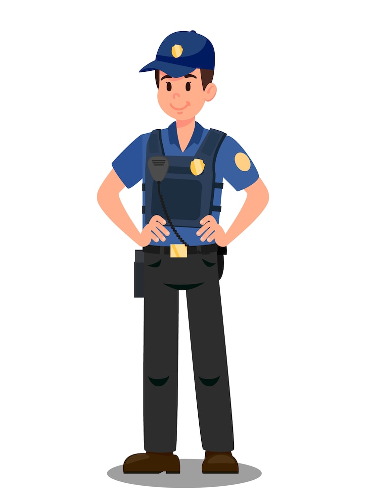 Vecteur policier avec personnage de dessin animé walky talky
