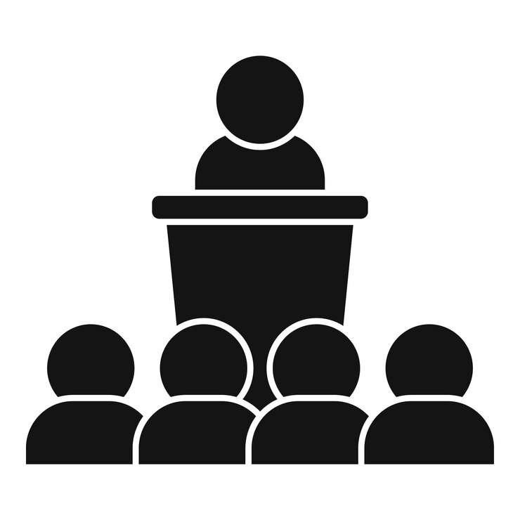 Vecteur un politicien prononce un discours devant l'auditoire.