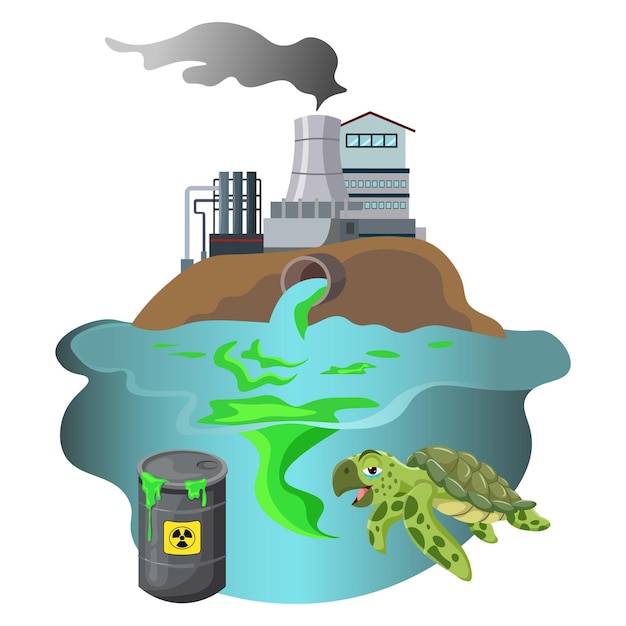 Vecteur pollution de l'eau par des produits chimiques provenant de l'usine vecteur de pollution des réservoirs de déchets de tortues marines