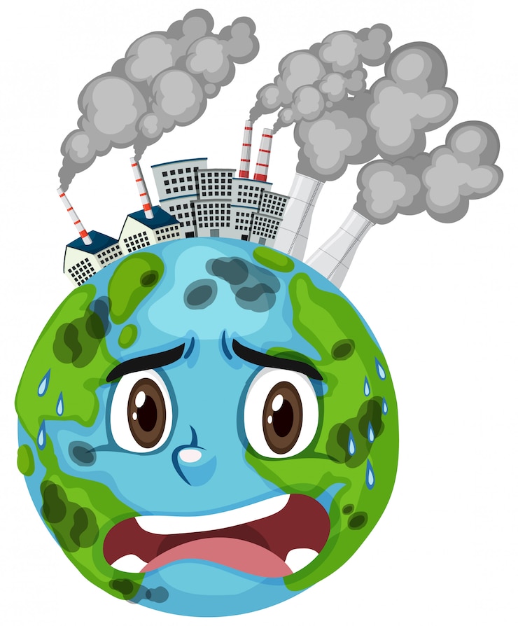 Vecteur pollution sur terre avec de la fumée sale provenant des bâtiments de l'usine