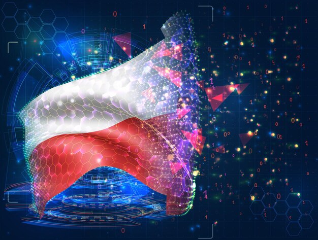 Pologne drapeau vectoriel objet 3D abstrait virtuel à partir de polygones triangulaires sur fond bleu