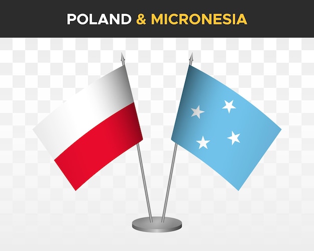 Pologne Vs Micronésie Drapeaux De Bureau Maquette Isolé Illustration Vectorielle 3d Drapeau De Table Polonais