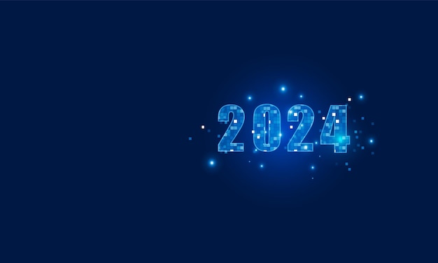 Polygone technologique abstrait Bonne année 2024 du symbole Hitech concept de communication de clé privée conception vectorielle du monde numérique