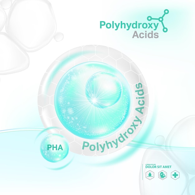 Vecteur polyhydroxy acides pha sérum pour le soin de la peau cosmétique.