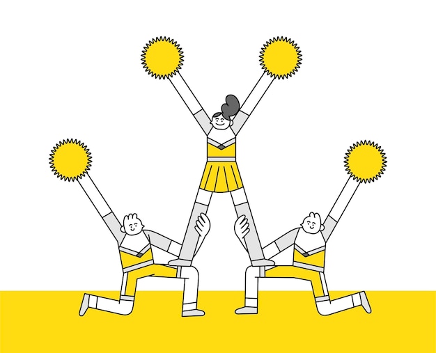 Pom-pom Girl à Genoux Et Debout Pose Illustration De Personnage Dessiné à La Main