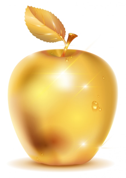 Vecteur pomme dorée avec goutte de rosée