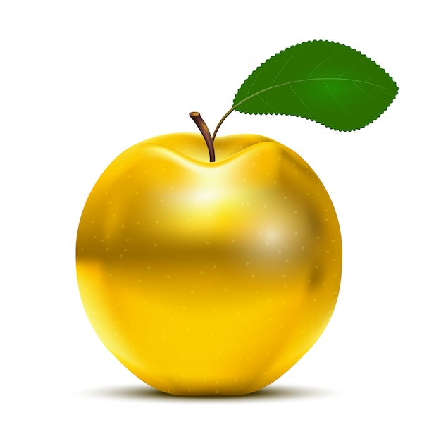 Pomme d'or avec feuille verte isolée