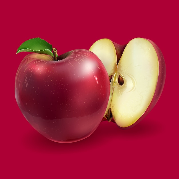Pomme rouge entière et tranchée