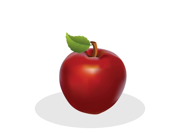 Pomme rouge vif avec un design de feuille verte isolé sur fond blanc vecteur d'illustration de dessin animé de style plat