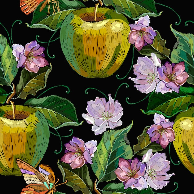 Pommes De Broderie Et Modèle Sans Couture De Papillon