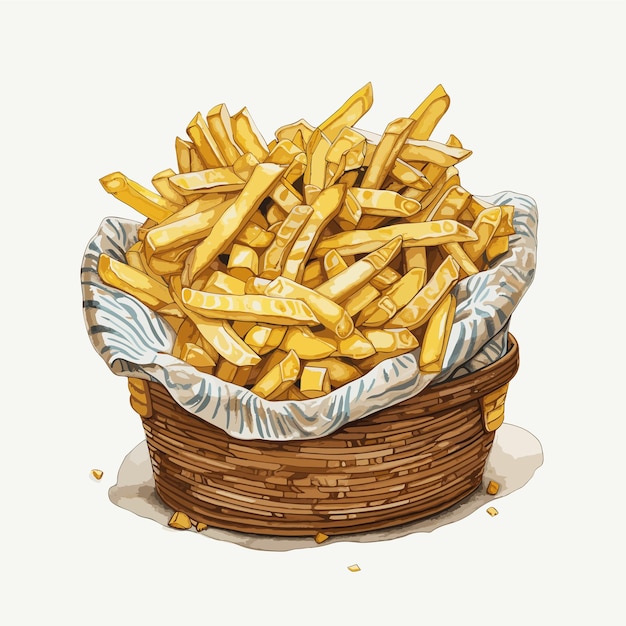 Vecteur pommes de terre frites dans le panier sur fond blanc illustration de nourriture