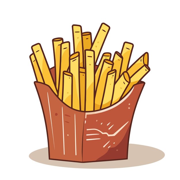 Vecteur pommes de terre frites dans un sac en papier image de frites frites au design plat illustration vectorielle