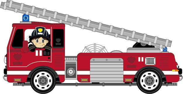 Vecteur pompier de dessin animé mignon avec illustration de services d'urgence de pompiers