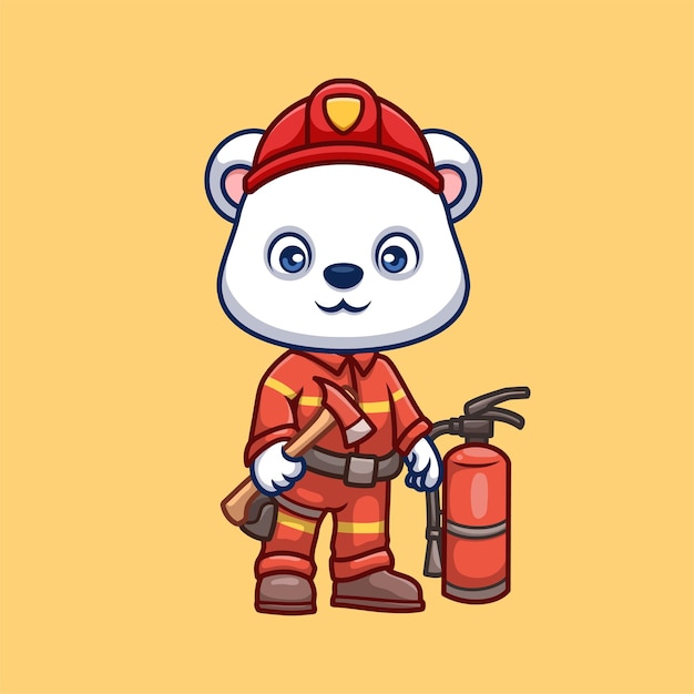 Vecteur le pompier et l'ours polaire sont des dessins animés mignons.