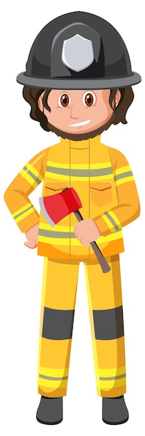 Vecteur pompier en tenue jaune avec hache
