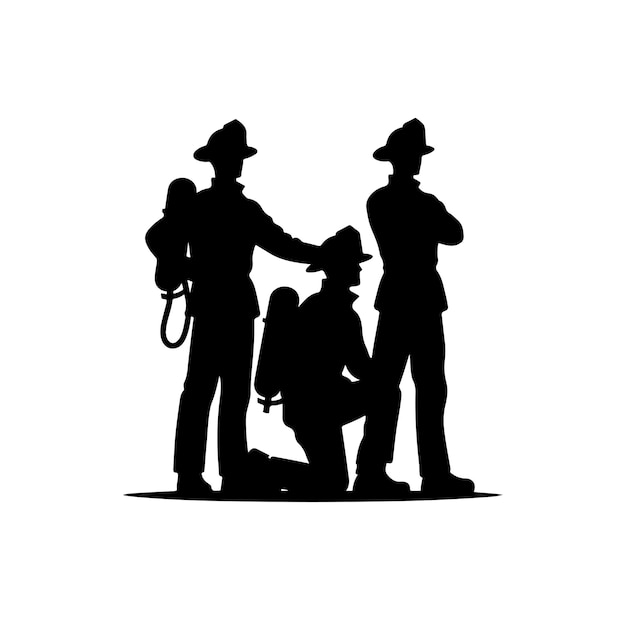 Des Pompiers Posent Une Illustration Vectorielle De La Silhouette