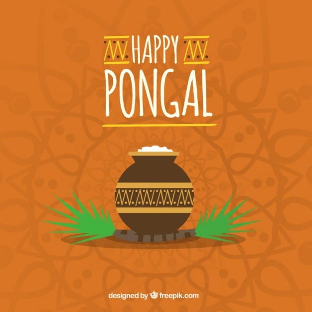 Pongal Heureux Avec Un Pot Sur Le Fond De Palmiers