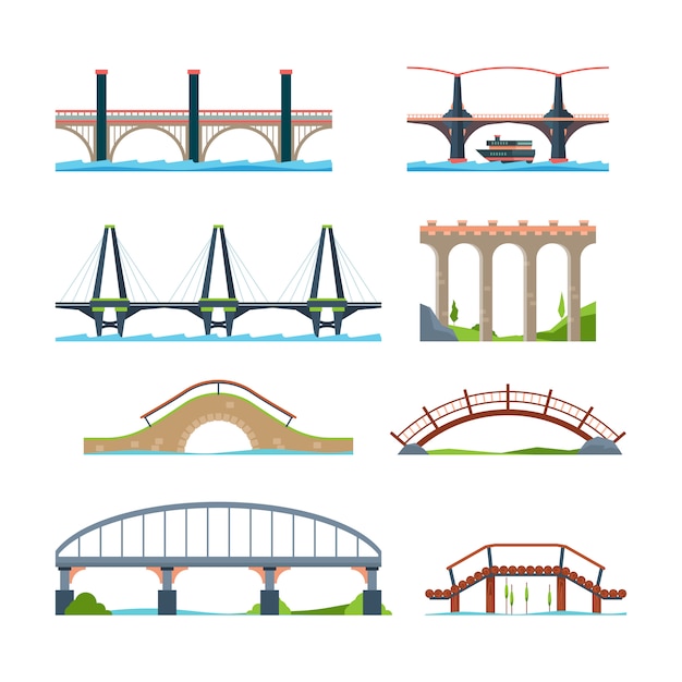 Vecteur des ponts . pont d'objets architecturaux urbains avec colonnes ou poutres d'aqueduc