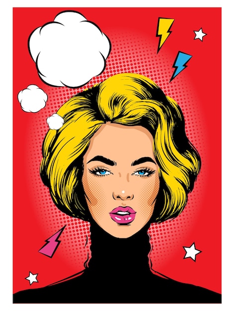 Vecteur pop art belle femme avec une coiffure luxuriante