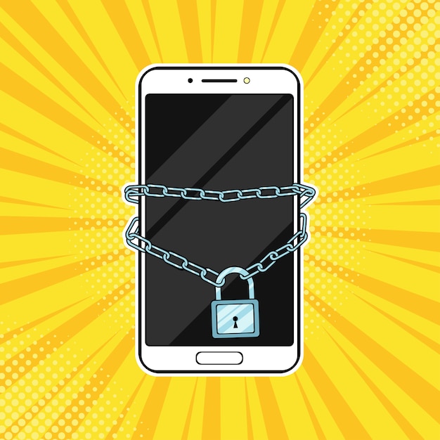 Pop art Lock avec chaîne sur le smartphone.