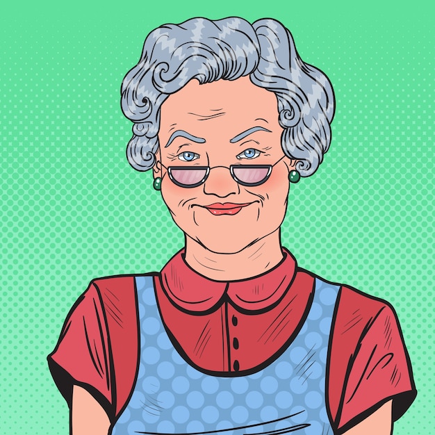 Vecteur pop art senior woman souriant