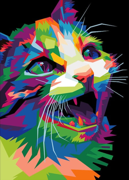 Pop Art De Style Tête De Chat Coloré Adapté Aux Bannières D'affiches Et Autres