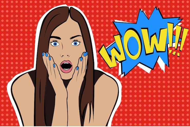 Vecteur pop art surpris femme brune