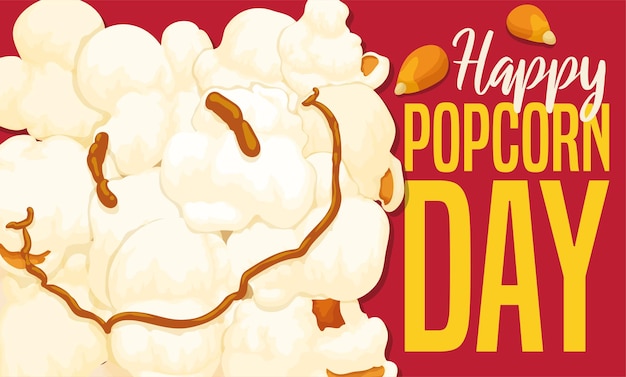Vecteur pop-corn avec un délicieux caramel comme un visage souriant et des noyaux promouvant une bonne journée de pop-corn