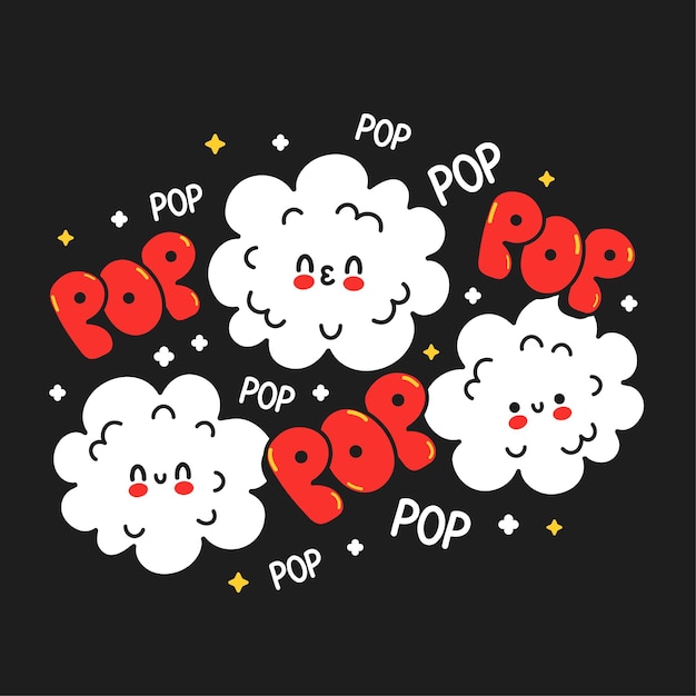 Pop-corn Drôle Heureux Mignon. Vector Hand Drawn Cartoon Kawaii Character Illustration Autocollant Logo Icône. Concept D'affiche De Personnage De Dessin Animé Mignon Pop-corn Heureux