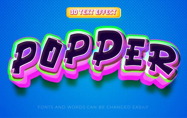 Vecteur popper funky style d'effet de texte 3d modifiable