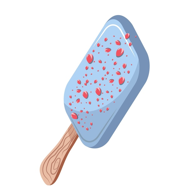 Popsicle Sur Un Bâton Avec Glaçage Bleu Et Baies, Crème Glacée Au Chocolat