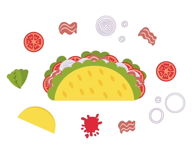 Porc Carnitas Mexicain Fastfood Taco Recette Ingrédients Parfait Pour Le Menu D'autocollants De Tee Et La Papeterie Illustration Vectorielle Isolée Pour La Décoration Et Le Design