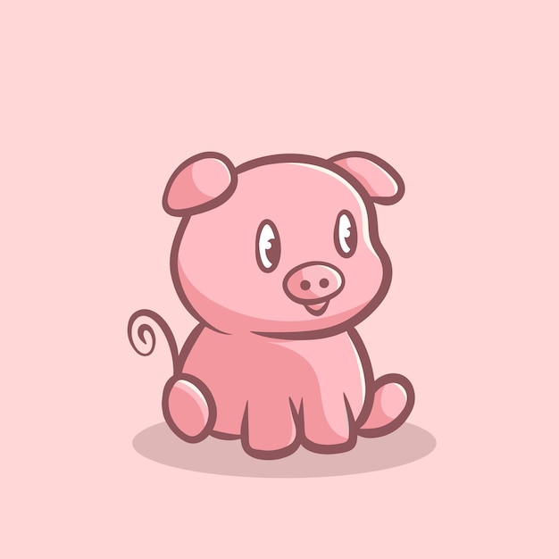 Vecteur porc dessin animé mascotte vecteur drôle sourire bonheur amusant illustration mignonne ferme rose mignon