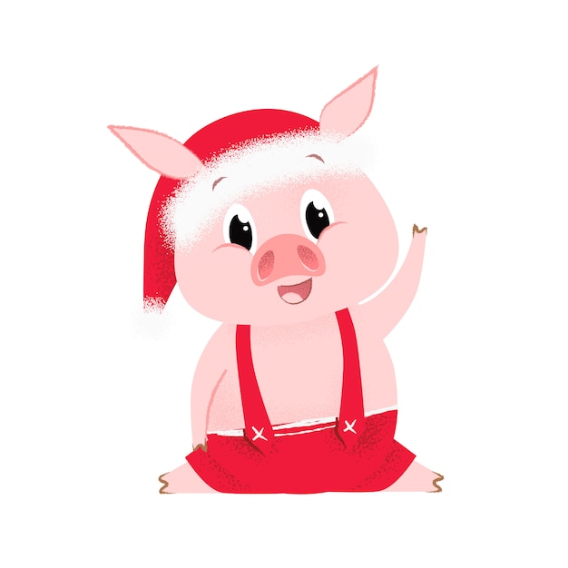 Porc Excité Dans Le Chapeau De Père Noël