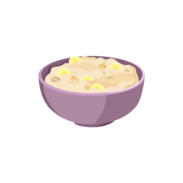 Porridge d'avoine ou de riz avec banane dans un bol en céramique