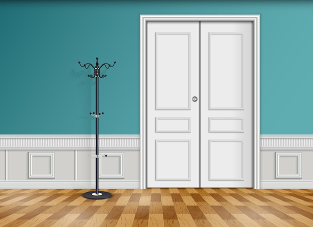 Porte blanche avec un chapeau et un cintre