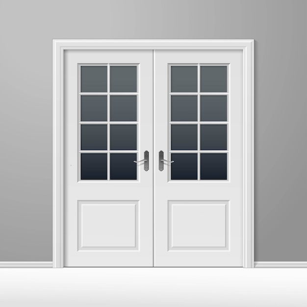 Porte fermée de vecteur blanc avec cadre