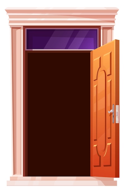 Vecteur porte ouverte entrée du dessin animé porte intérieure du jeu
