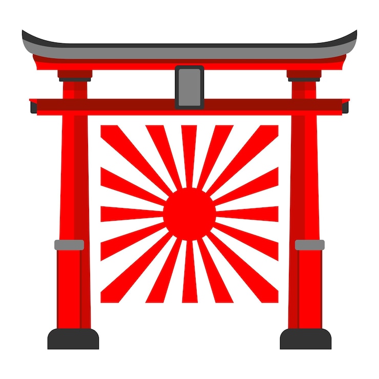 Vecteur une porte torii rouge avec le soleil au milieu