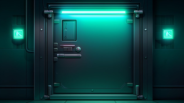 Vecteur une porte verte avec une serrure rouge et une lumière verte