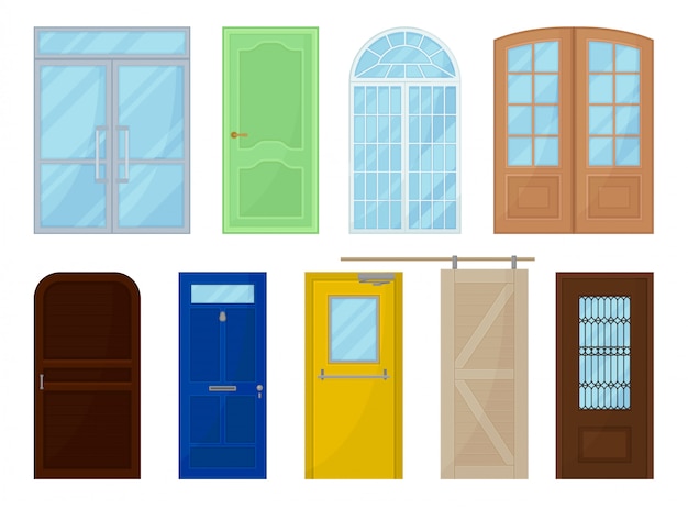 Vecteur portes colorées sur fond blanc. illustration.