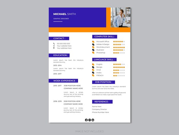 Portfolio de CV propre et moderne ou modèle avec espace photo