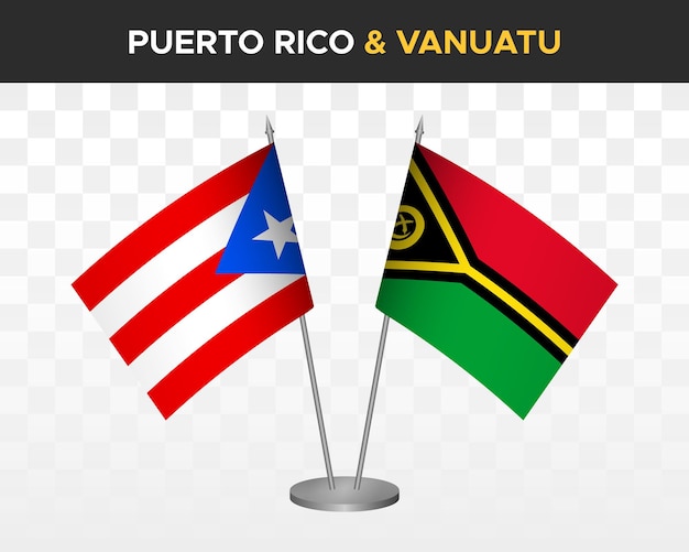 Porto Rico Vs Vanuatu Maquette De Drapeaux De Bureau Isolé 3d Drapeaux De Table D'illustration Vectorielle