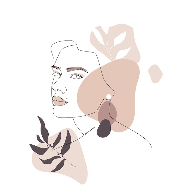 Vecteur portrait abstrait d'une femme avec des plantes dans une illustration vectorielle de style minimaliste