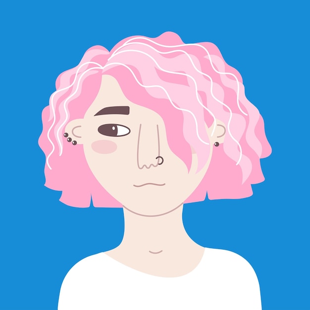 Portrait D'adolescent Sans Sourire Aux Cheveux Roses