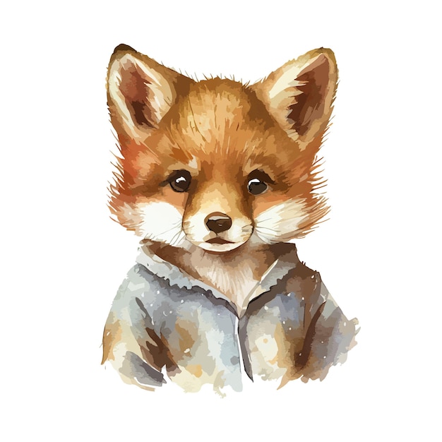 Portrait d'aquarelle de renard mignon Animal d'automne de renard réaliste avec des vêtements de veste de mode isolés sur fond blanc Illustration vectorielle de dessin