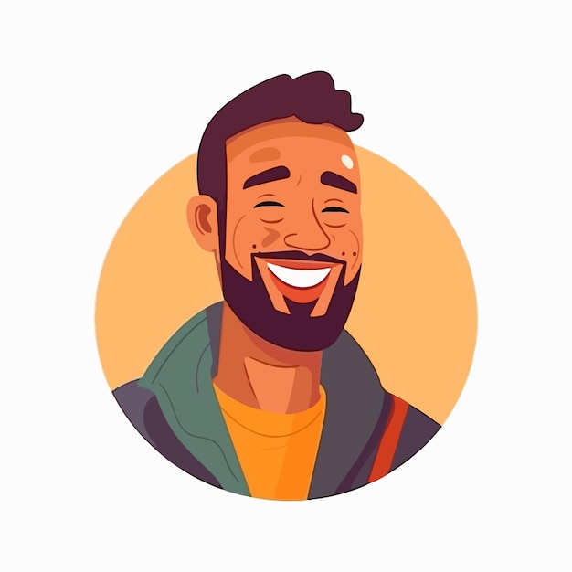 Vecteur a portrait et avatar d'un homme rire et joie sourire et calme diversité de personnages