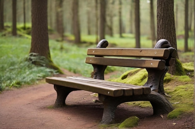 Vecteur portrait d'un banc en bois dans un parc un jour de pluie à l'extérieur parc de plantes fraîches rafraîchissantes